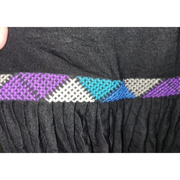 FREE PEOPLE Black Ruffle Hem Aztec Tribal Embroidered Slip Dress M Stretch - Picture 4 of 5